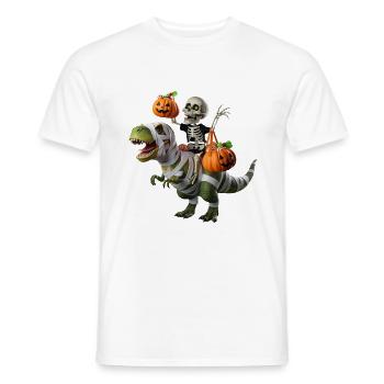 Squelette sur T-Rex avec des citrouilles - T-shirt homme - blanc - Devant - AI Model Male 178 dark (178cm)