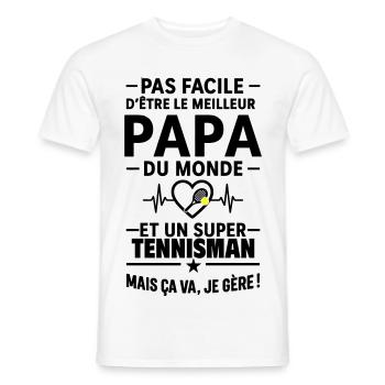 Cœur + Tennis – Super Papa Tennisman - T-shirt homme - blanc - Devant - AI Model Male 178 dark (178cm)