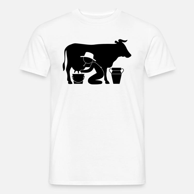 Bauer beim Melken einer Kuh - Männer T-Shirt - Weiß