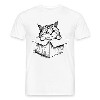 Cat in Crate Vintage Lineart Pet Drawing - Men's T-Shirt - white - Front - AI Model Male 178 dark (178cm)