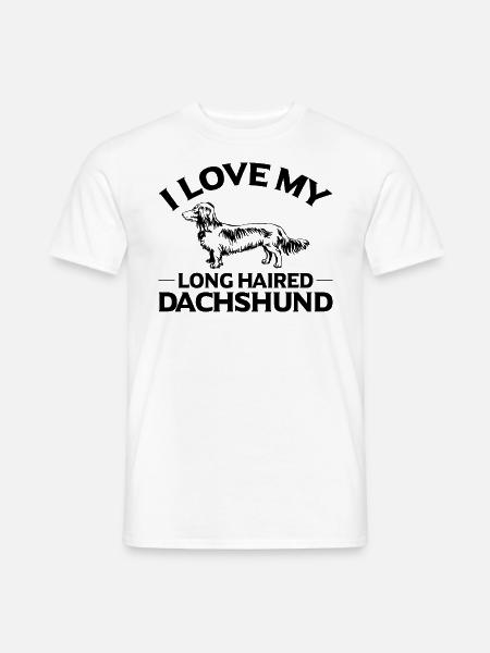 I LOVE MY LONG HAIRED DACHSHUND - T-shirt herr - vit