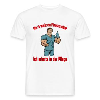 Wer braucht ein Fitnessstudio - Mann - Männer T-Shirt - Weiß - Vorne - AI Model Male 178 dark (178cm)