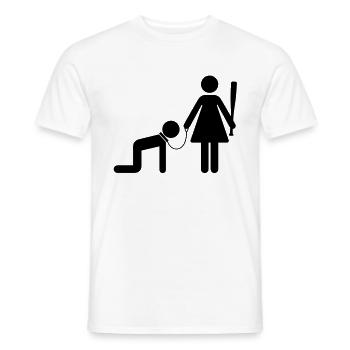 Une femme tient un homme comme un esclave - T-shirt homme - blanc - Devant - AI Model Male 178 dark (178cm)
