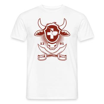 Kuhkopf mit Schweizerkreuz | Piraten Grafik - Männer T-Shirt - Weiß - Vorne - AI Model Male 178 dark (178cm)