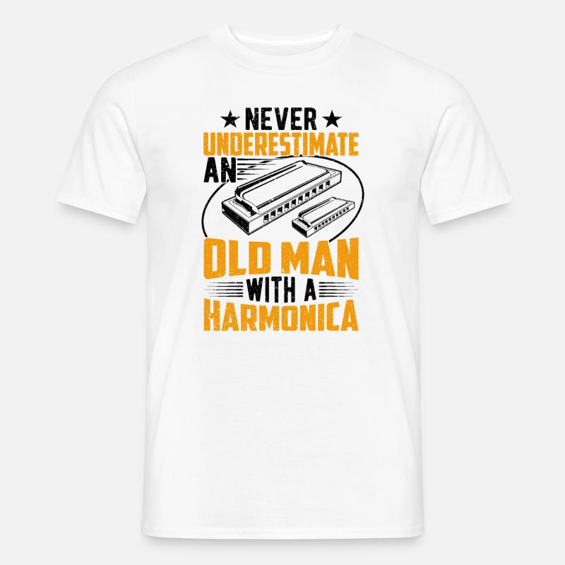 Alter Mann mit Mundharmonika - Männer T-Shirt - Weiß