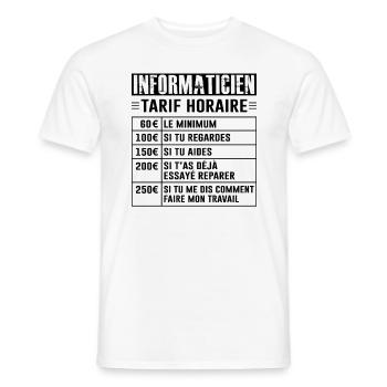 Tarif Horaire D'un Informaticien - T-shirt homme - blanc - Devant - AI Model Male 178 dark (178cm)