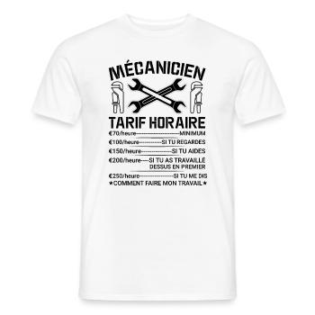 Mécanicien Tarif Horaire, Attention - T-shirt homme - blanc - Devant - AI Model Male 178 dark (178cm)