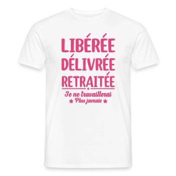 Libérée Délivrée Retraitée Retraite Cadeau Fun - T-shirt homme - blanc - Devant - AI Model Male 178 dark (178cm)