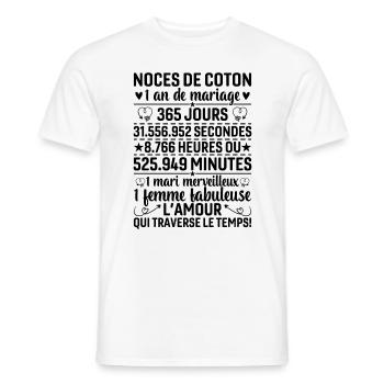 Noces De Coton 1 An De Mariage - T-shirt homme - blanc - Devant - AI Model Male 178 dark (178cm)