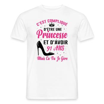 Princesse 91 Ans Idée Cadeau Anniversaire Amour - T-shirt homme - blanc - Devant - AI Model Male 178 dark (178cm)