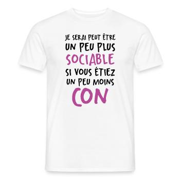 Humour Drôle Un Peu Plus Sociable Si Moins Cons - T-shirt homme - blanc - Devant - AI Model Male 178 dark (178cm)