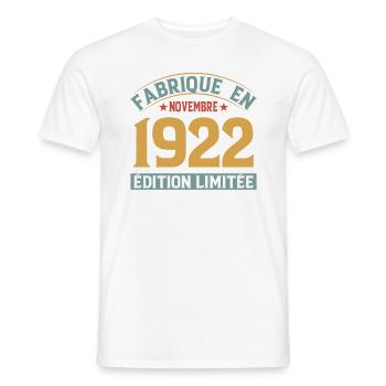 Fabriqué En Novembre 1922 Édition Limitée - T-shirt homme - blanc - Devant - AI Model Male 178 dark (178cm)