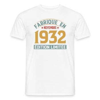 Fabriqué En Novembre 1932 Édition Limitée - T-shirt homme - blanc - Devant - AI Model Male 178 dark (178cm)