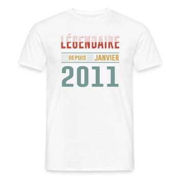 Légendaire Depuis Janvier 2011 Anniversaire - T-shirt homme - blanc - Devant - AI Model Male 178 dark (178cm)