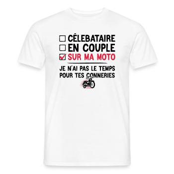 Célibataire en couple sur ma moto humour motard - T-shirt homme - blanc - Devant - AI Model Male 178 dark (178cm)