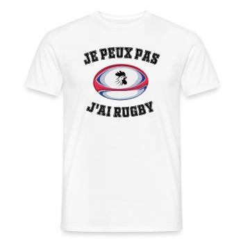 Pas Dispo, Rugby Oblige - T-shirt homme - blanc - Devant - AI Model Male 178 dark (178cm)