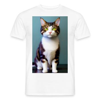 Domestic short haired cat waits for eating - Men's T-Shirt - white - Front - AI Model Male 178 dark (178cm)