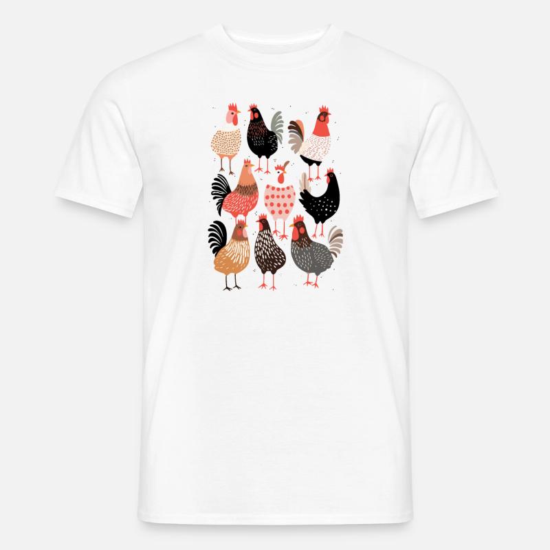 Winging It: Playful Chicken Graphic Tee - Männer T-Shirt - Weiß