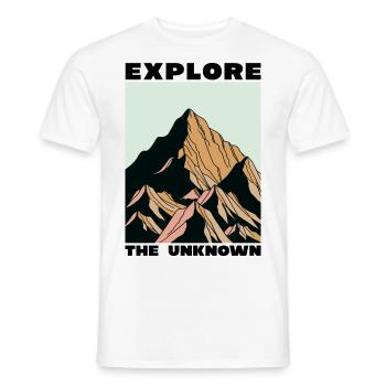 Explore The Unknown for camping, travel, trip - Men's T-Shirt - white - Front - AI Model Male 178 dark (178cm)