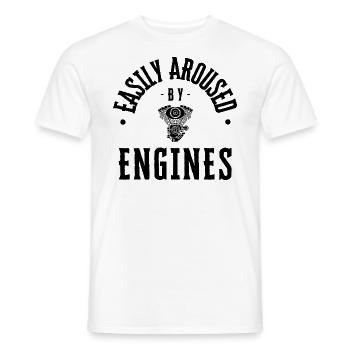 Engines: Easily aroused by car/bike/mechanics - Men's T-Shirt - white - Front - AI Model Male 178 dark (178cm)