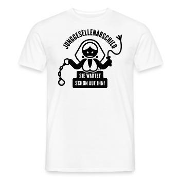 Junggesellenabschied – Sie Wartet Schon Auf Ihn! - Männer T-Shirt - Weiß - Vorne - AI Model Male 178 dark (178cm)