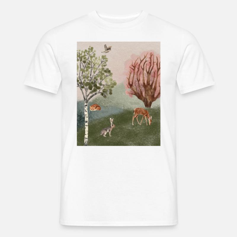 Waldfuchs, Hirsch und Vogel - Männer T-Shirt - Weiß