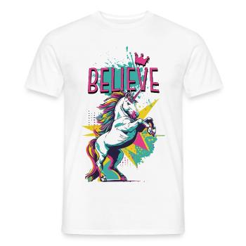 Einhorn Glaube Vintage Retro Bunt Modern Trend - Männer T-Shirt - Weiß - Vorne - AI Model Male 178 dark (178cm)