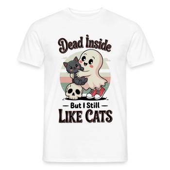 Dead Inside Cat Ghost Halloween Saying - Men's T-Shirt - white - Front - AI Model Male 178 dark (178cm)
