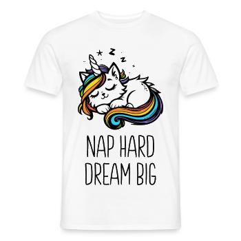 Nap hard dream big, sleeping unicorn cat (colorful) - Men's T-Shirt - white - Front - AI Model Male 178 dark (178cm)