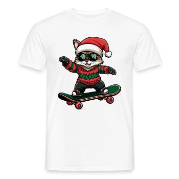 Chat Noël Drôle - T-shirt homme - blanc - Devant - AI Model Male 178 dark (178cm)