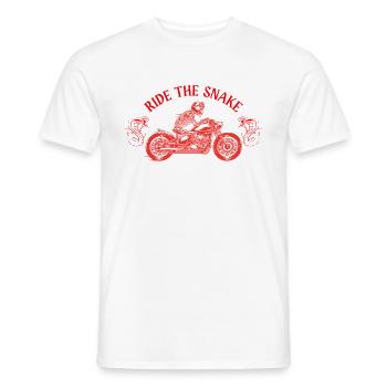 MOTORCYCLE SKELETON MOTORCYCLE FEAST OF THE PERES RIDE THE SNAKE - Men's T-Shirt - white - Front - AI Model Male 178 dark (178cm)