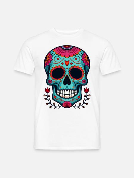 Florales Herz Zuckerschädel – Dia de los Muertos Art - Männer T-Shirt - Weiß
