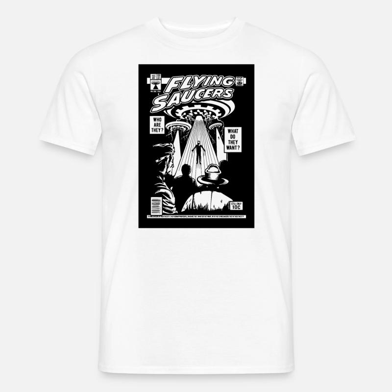 Alien Kidnapping Comic Ufo Flying Saucer - Men’s T-shirt - white