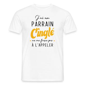 j'ai un parrain cinglé ne me force pas a l'appeler - T-shirt homme - blanc - Devant - AI Model Male 178 dark (178cm)