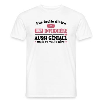 Pas facile d'être une infirmière aussi géniale - T-shirt homme - blanc - Devant - AI Model Male 178 dark (178cm)