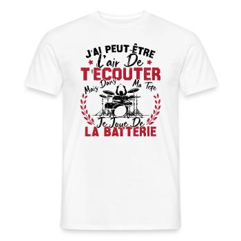 Dans Ma Tête Je Joue De La Batterie Batteur Cadeau - T-shirt homme - blanc - Devant - AI Model Male 178 dark (178cm)