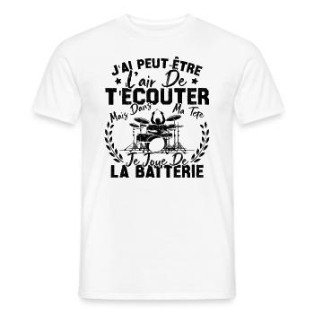 Dans Ma Tête Je Joue De La Batterie Batteur Cadeau - T-shirt homme - blanc - Devant - AI Model Male 178 dark (178cm)