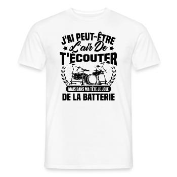 Dans Ma Tête Je Joue De La Batterie Batteur Cadeau - T-shirt homme - blanc - Devant - AI Model Male 178 dark (178cm)