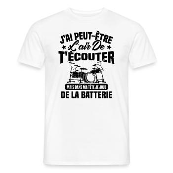 Dans Ma Tête Je Joue De La Batterie Batteur Cadeau - T-shirt homme - blanc - Devant - AI Model Male 178 dark (178cm)