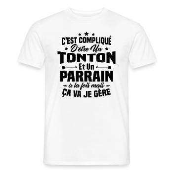 C'est compliqué d'être un tonton et un parrain - T-shirt homme - blanc - Devant - AI Model Male 178 dark (178cm)