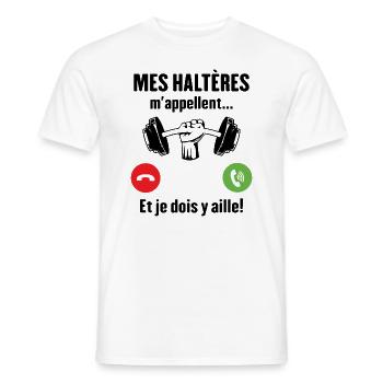 Les haltères musculation m'appellent - T-shirt homme - blanc - Devant - AI Model Male 178 dark (178cm)