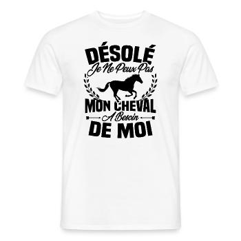Désolé je ne peux pas mon cheval a besoin de moi - T-shirt homme - blanc - Devant - AI Model Male 178 dark (178cm)