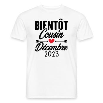 Bientôt Cousin Décembre 2023, Annonce Grossesse - T-shirt homme - blanc - Devant - AI Model Male 178 dark (178cm)