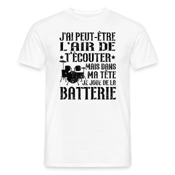 Dans ma tête je joue de la batterie - T-shirt homme - blanc - Devant - AI Model Male 178 dark (178cm)
