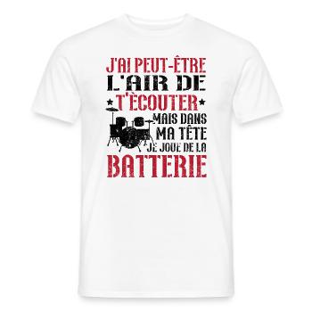 Dans ma tête je joue de la batterie - T-shirt homme - blanc - Devant - AI Model Male 178 dark (178cm)