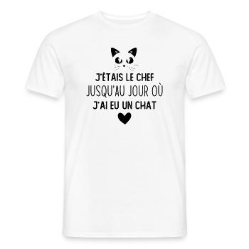J'étais le chef jusqu'au jour où j'ai eu un chat - T-shirt homme - blanc - Devant - AI Model Male 178 dark (178cm)