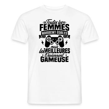 Les meilleures femmes deviennent gameuse - T-shirt homme - blanc - Devant - AI Model Male 178 dark (178cm)