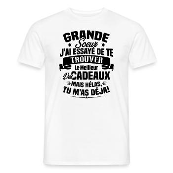 Grande Soeur J'ai essayé de te trouver des cadeaux - T-shirt homme - blanc - Devant - AI Model Male 178 dark (178cm)