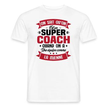 On sait qu'on est un super coach - T-shirt homme - blanc - Devant - AI Model Male 178 dark (178cm)
