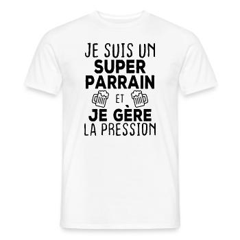 Je suis un super parrain, Humour cadeau parrain - T-shirt homme - blanc - Devant - AI Model Male 178 dark (178cm)